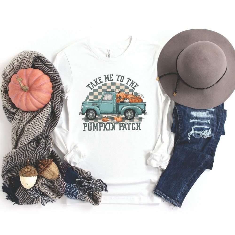 Pumpkin Patch Teal Truck Long Sleeve Tee