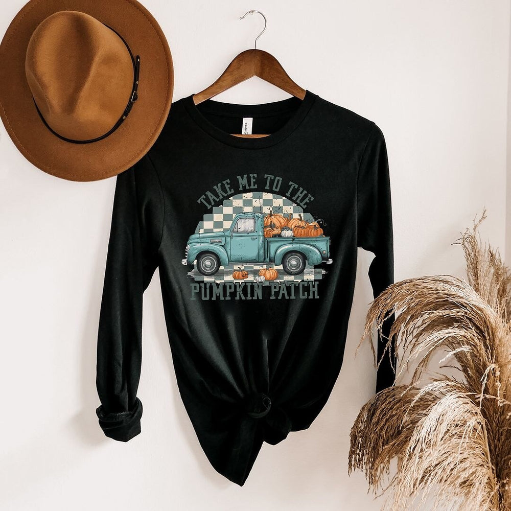 Pumpkin Patch Teal Truck Long Sleeve Tee