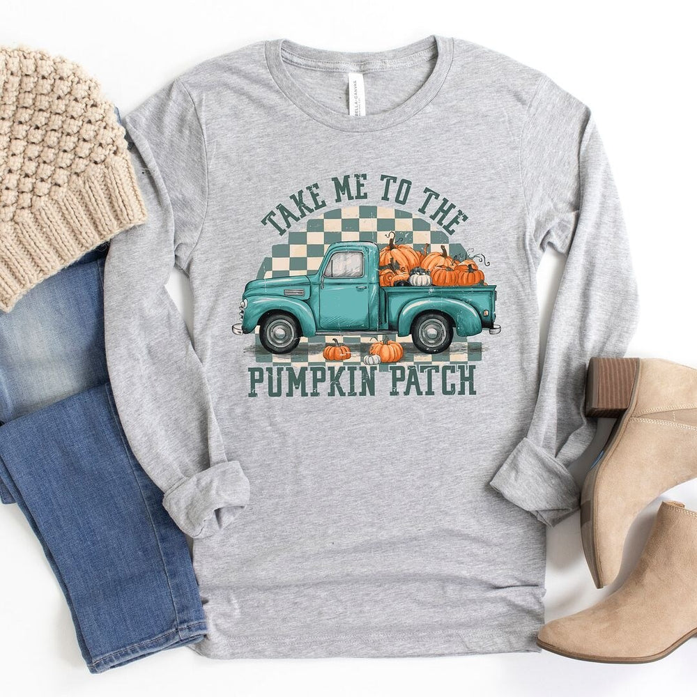 Pumpkin Patch Teal Truck Long Sleeve Tee