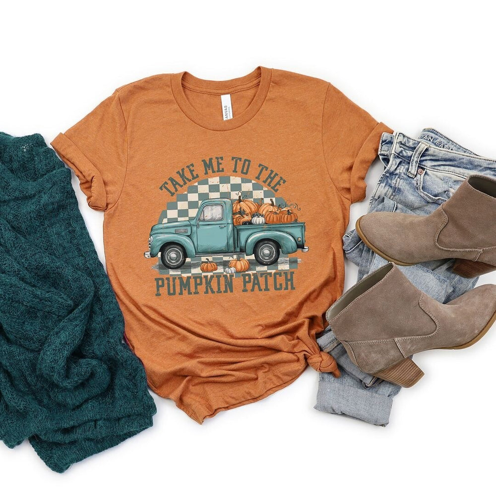 Pumpkin Patch Teal Truck Short Sleeve Crewnneck Tee