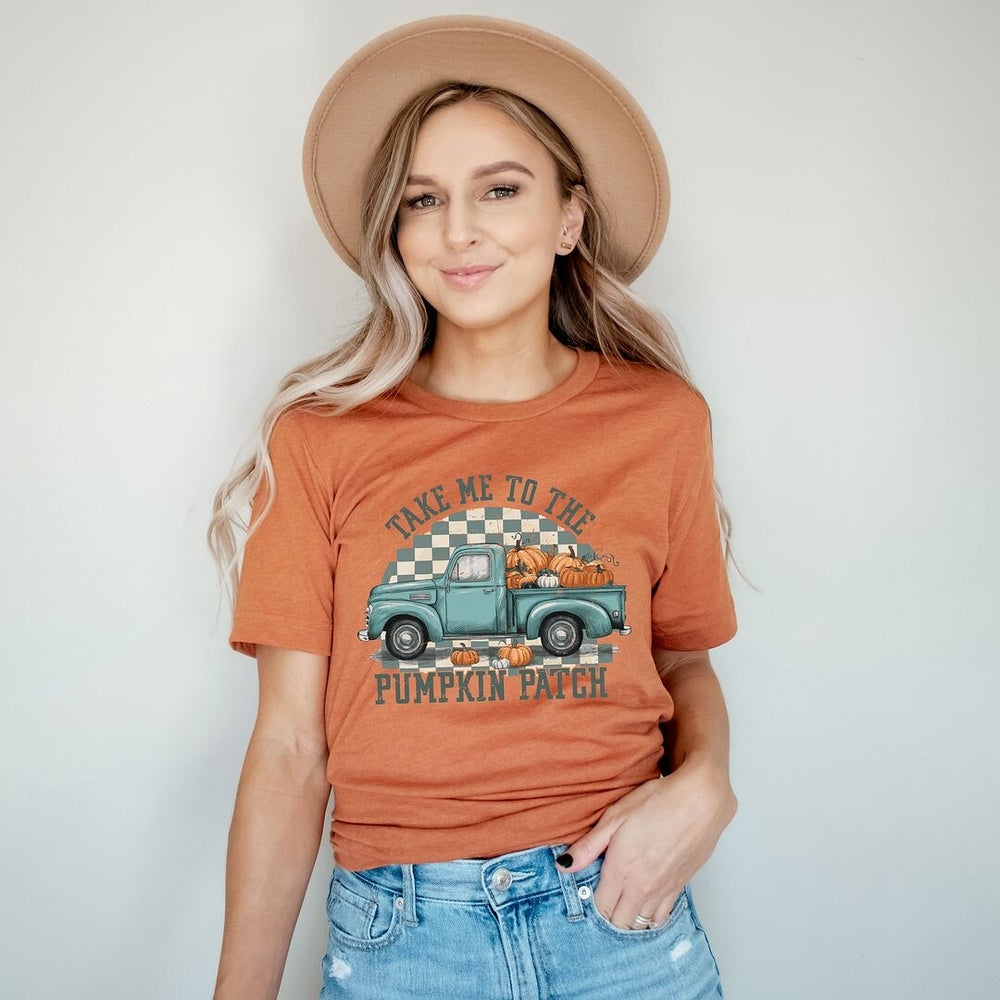 Pumpkin Patch Teal Truck Short Sleeve Crewnneck Tee