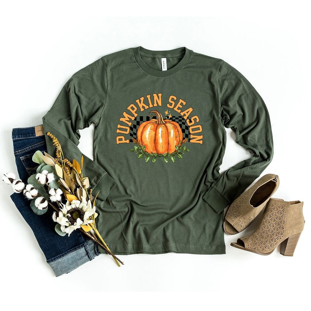 Pumpkin Season Checkered Long Sleeve Tee