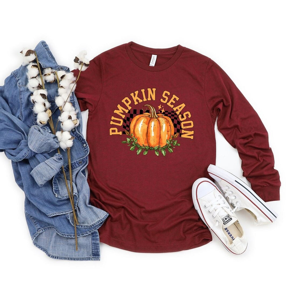 Pumpkin Season Checkered Long Sleeve Tee