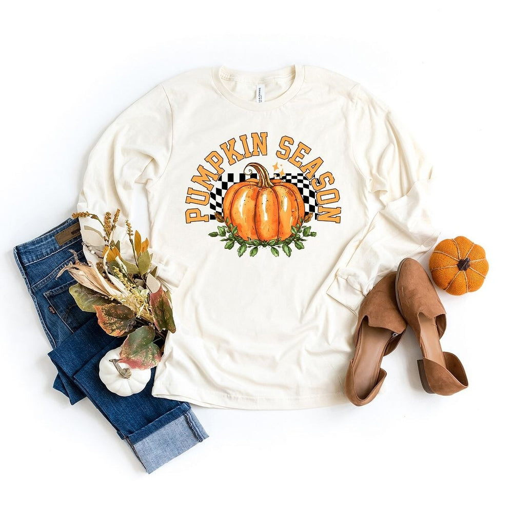 Pumpkin Season Checkered Long Sleeve Tee