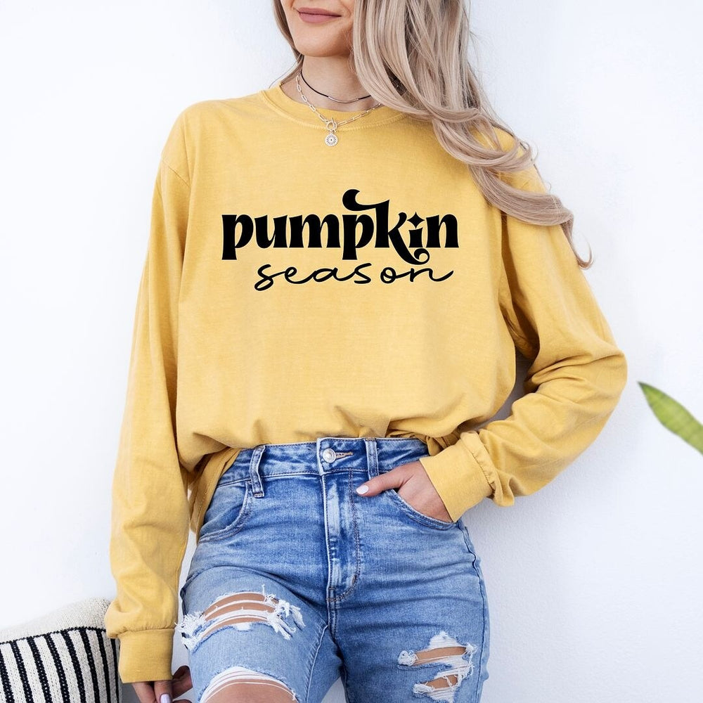 Pumpkin Season Cursive Garment Dyed Long Sleeve