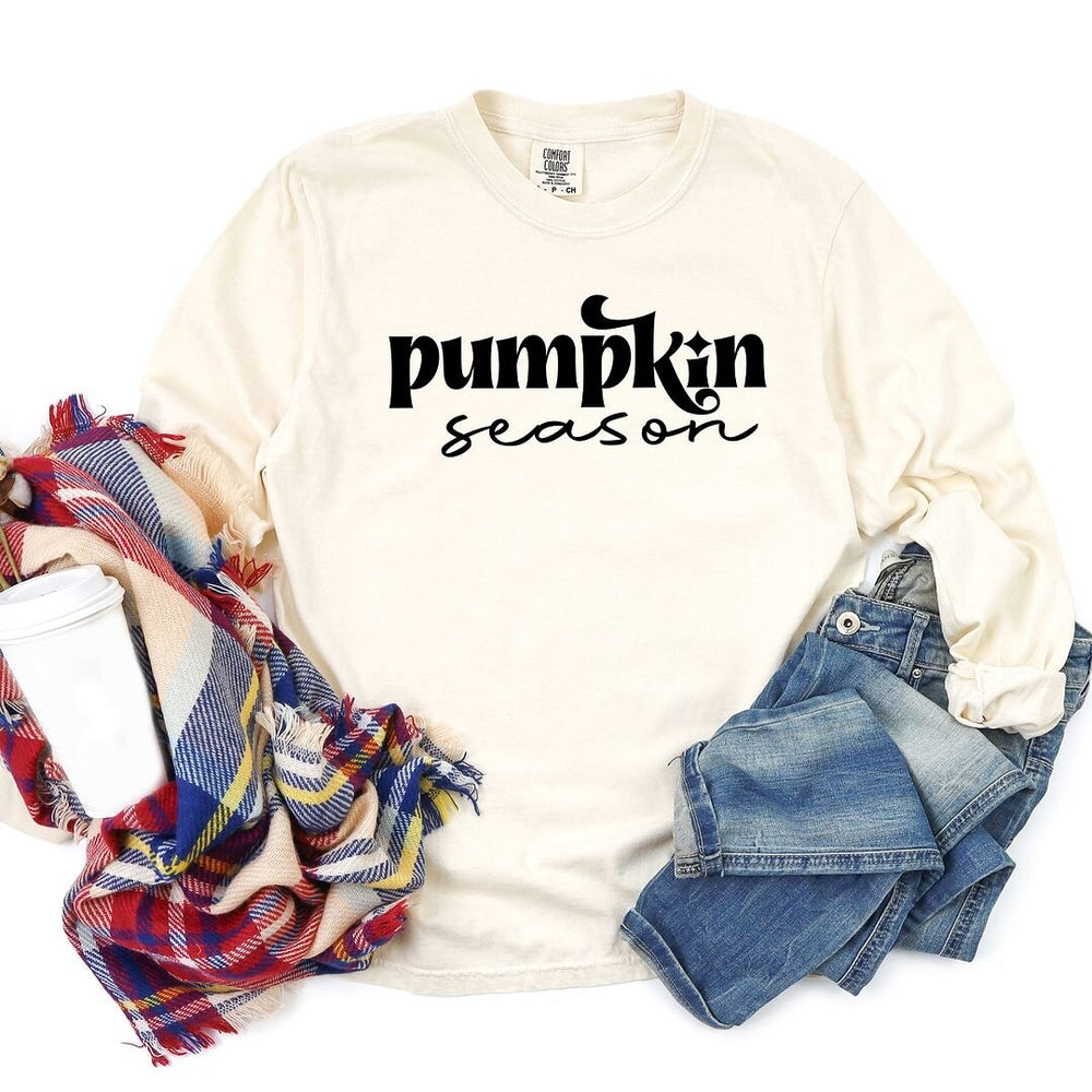 Pumpkin Season Cursive Garment Dyed Long Sleeve