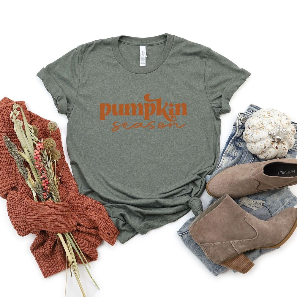 Pumpkin Season Cursive Short Sleeve Crewnneck Tee