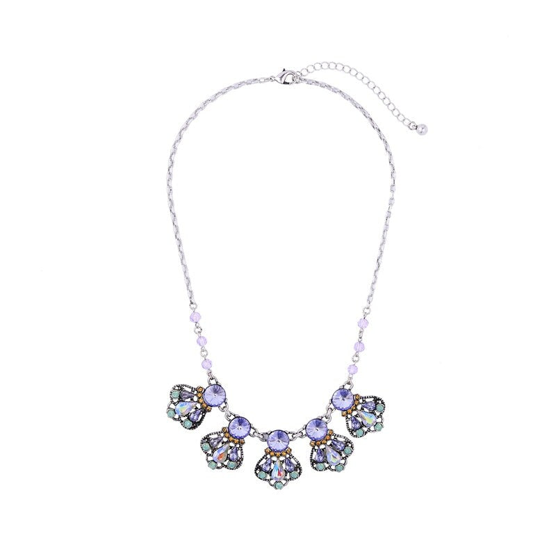 Purple Crystal Bib Necklace - White