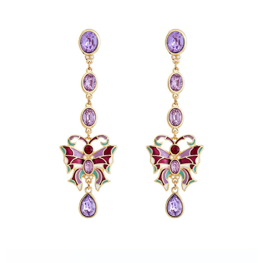 Purple Crystal Butterfly Drop Earrings