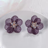 Purple Crystal Floral Statement Stud Earrings