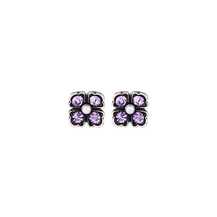 Purple Crystal Imitation Pearl Floral Stud Earrings