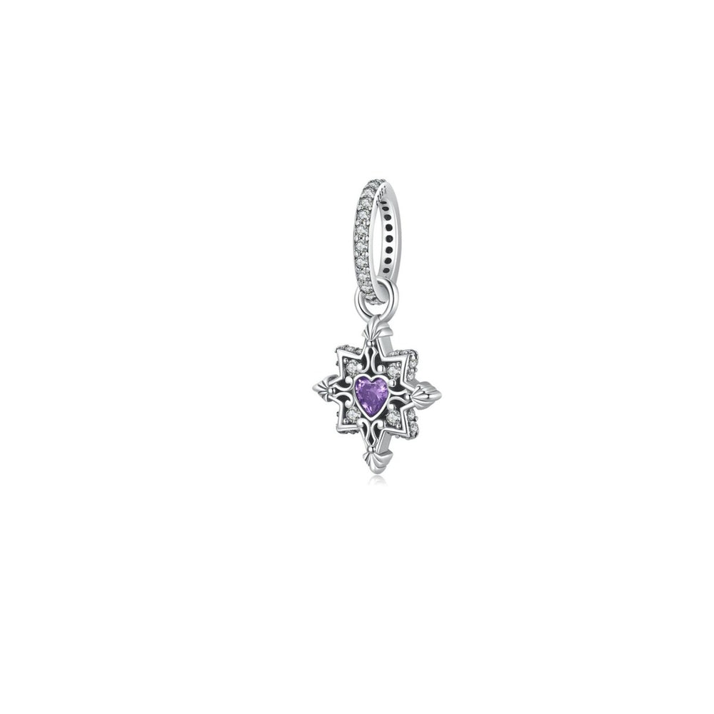 Purple Cubic Zirconia & Sterling Silver Square Cross Charm