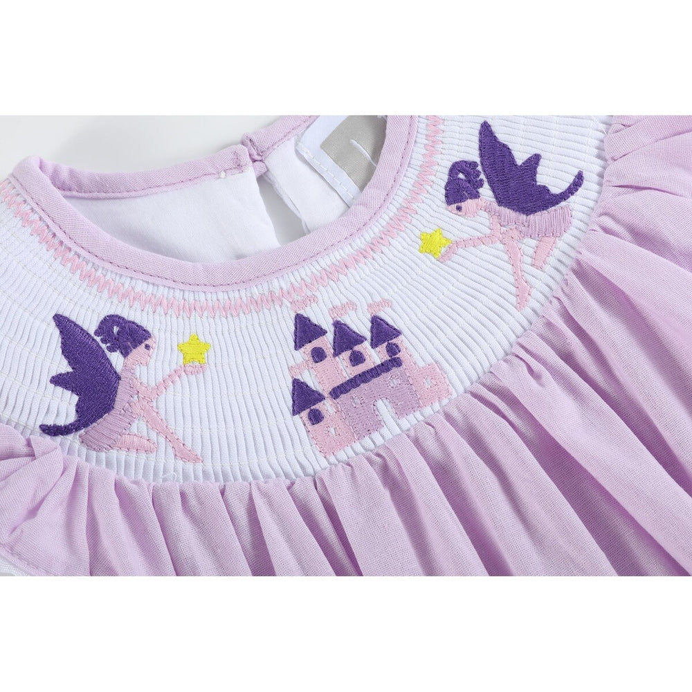 Purple Fairy Castle Smocked Flutter Romper