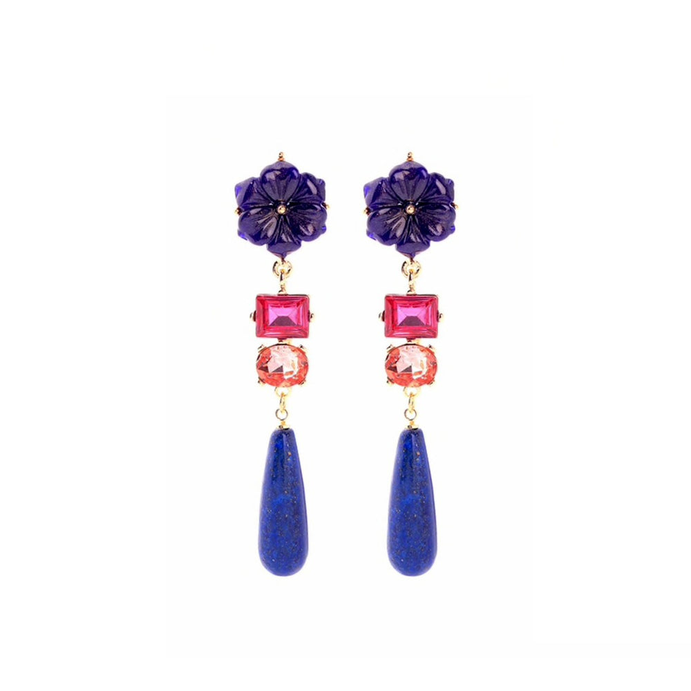 Purple Floral Multi Colored Crystal Drop Earrings