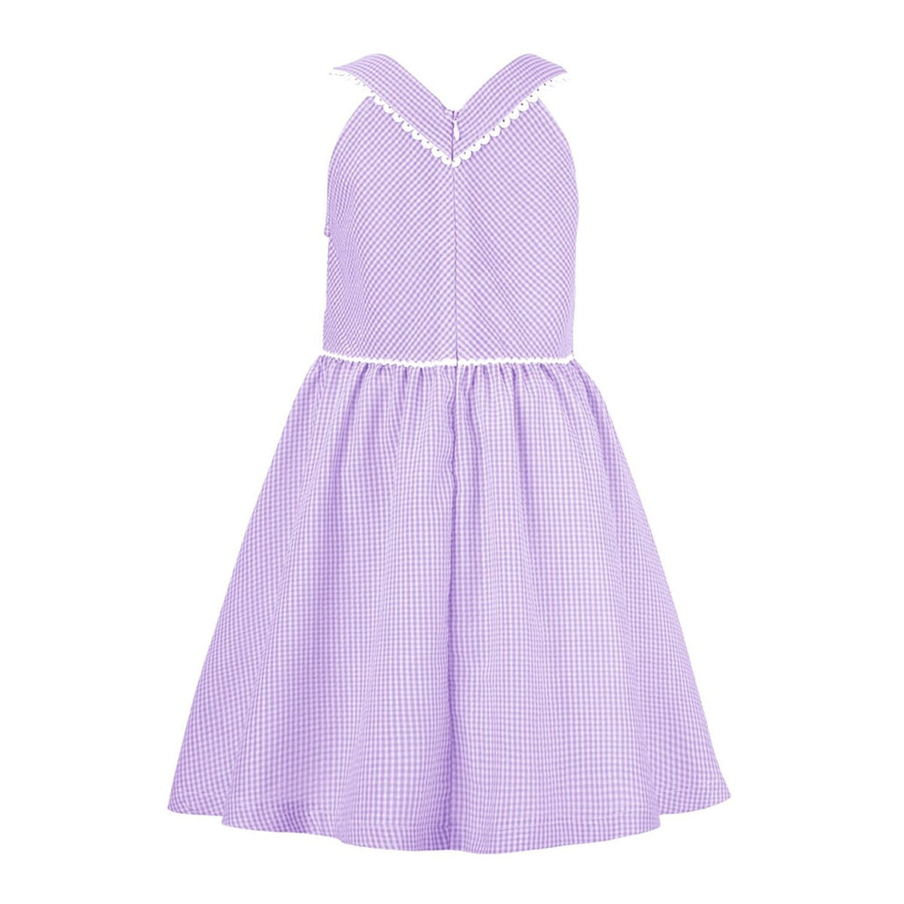 Purple Gingham Bow-Accent Sleeveless A-Line Dress