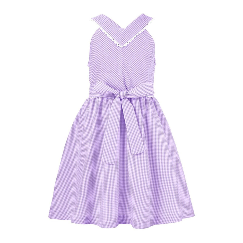 Purple Gingham Bow-Accent Sleeveless A-Line Dress