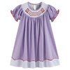 Purple Gingham Crayon Back to School Smocked Bishop Dress