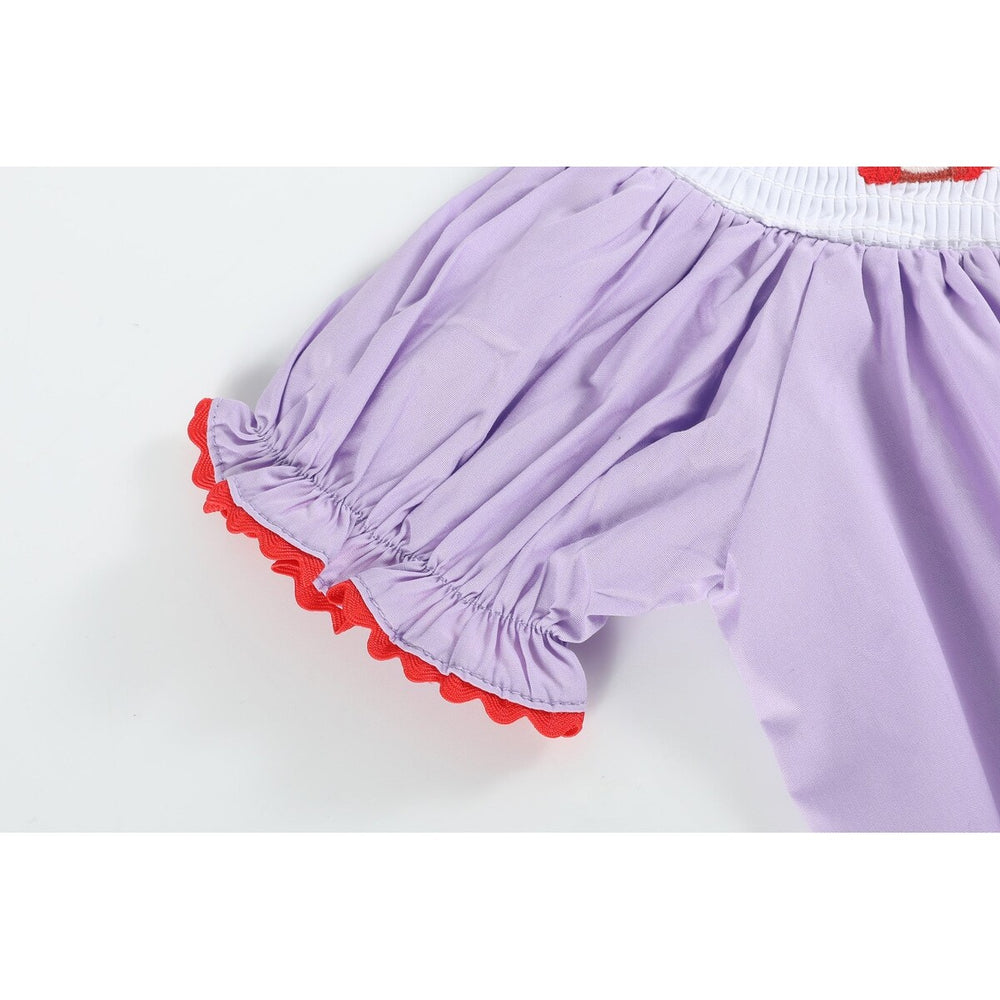 Purple Gingham Crayon Back to School Smocked Bishop Dress