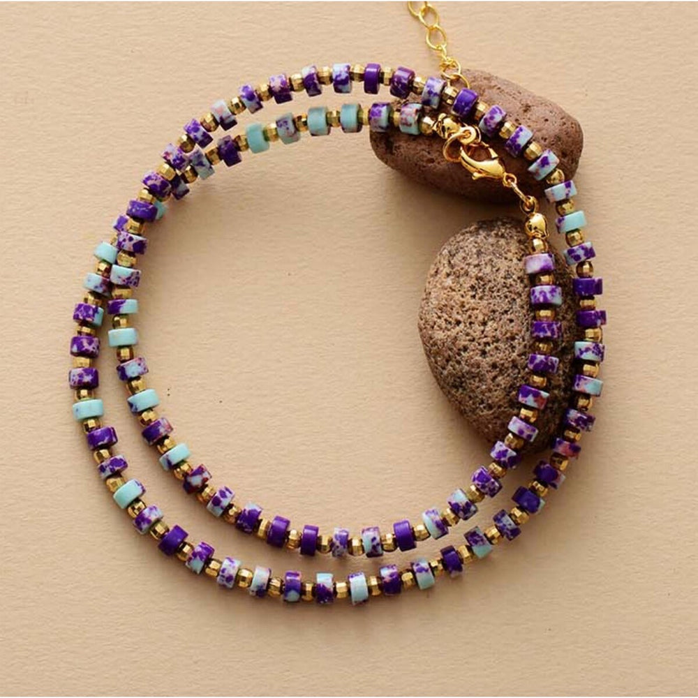 Purple Howlite & Goldtone Beaded Necklace - White