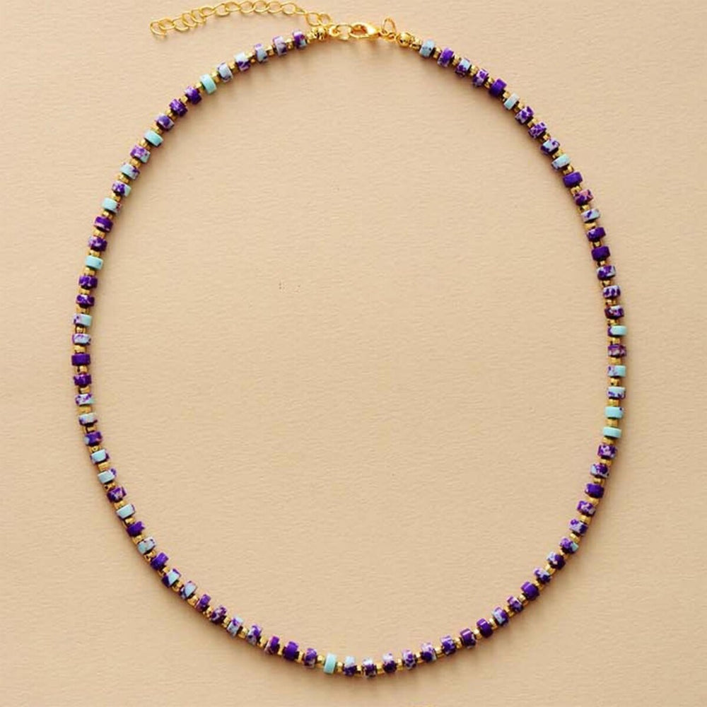 Purple Howlite & Goldtone Beaded Necklace - White