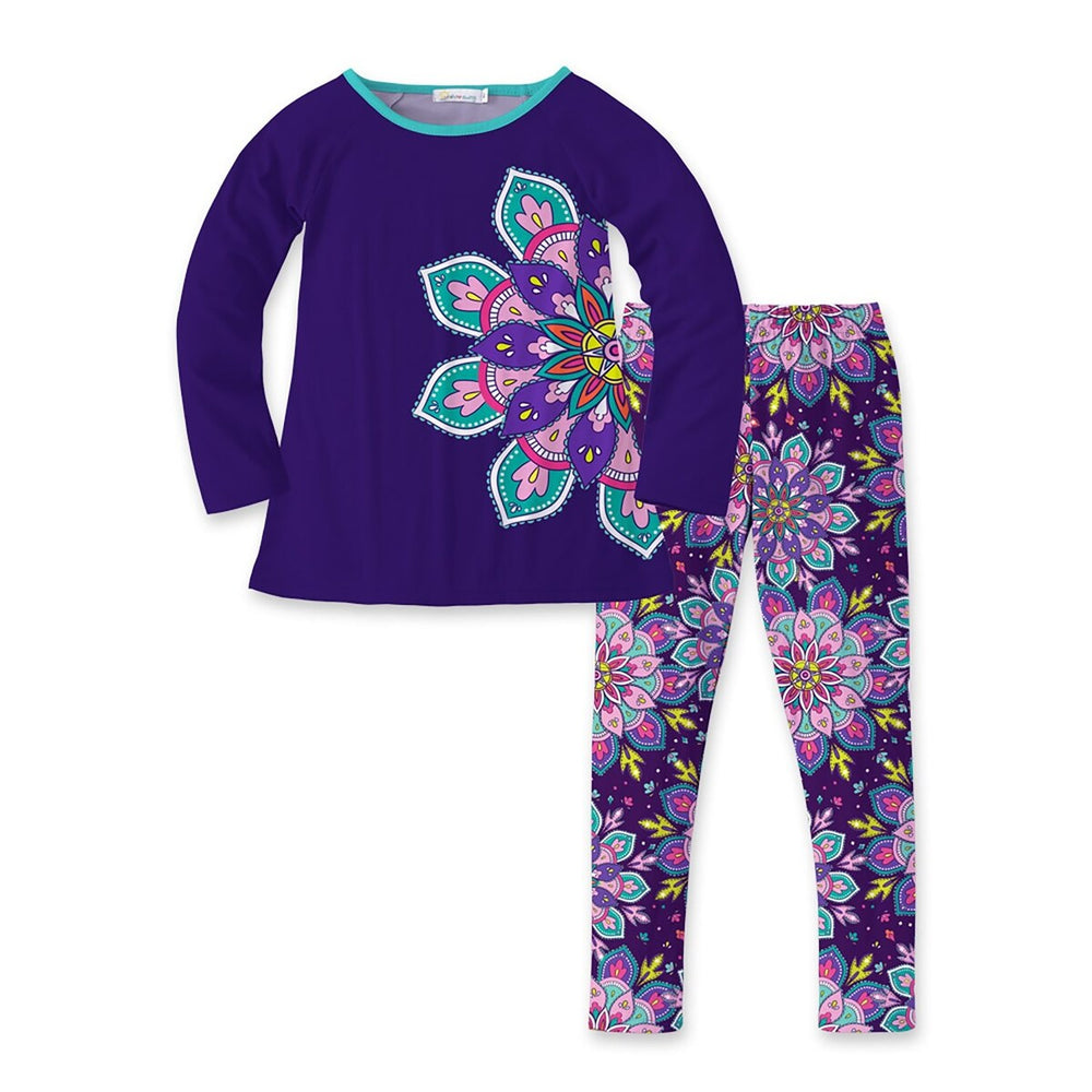 Purple Mandala Floral Print Raglan Tee & Leggings