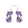 Purple Mosaic Cat Drop Earrings