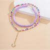 Purple Multi Colored Beaded Layered Necklace With Shell - White