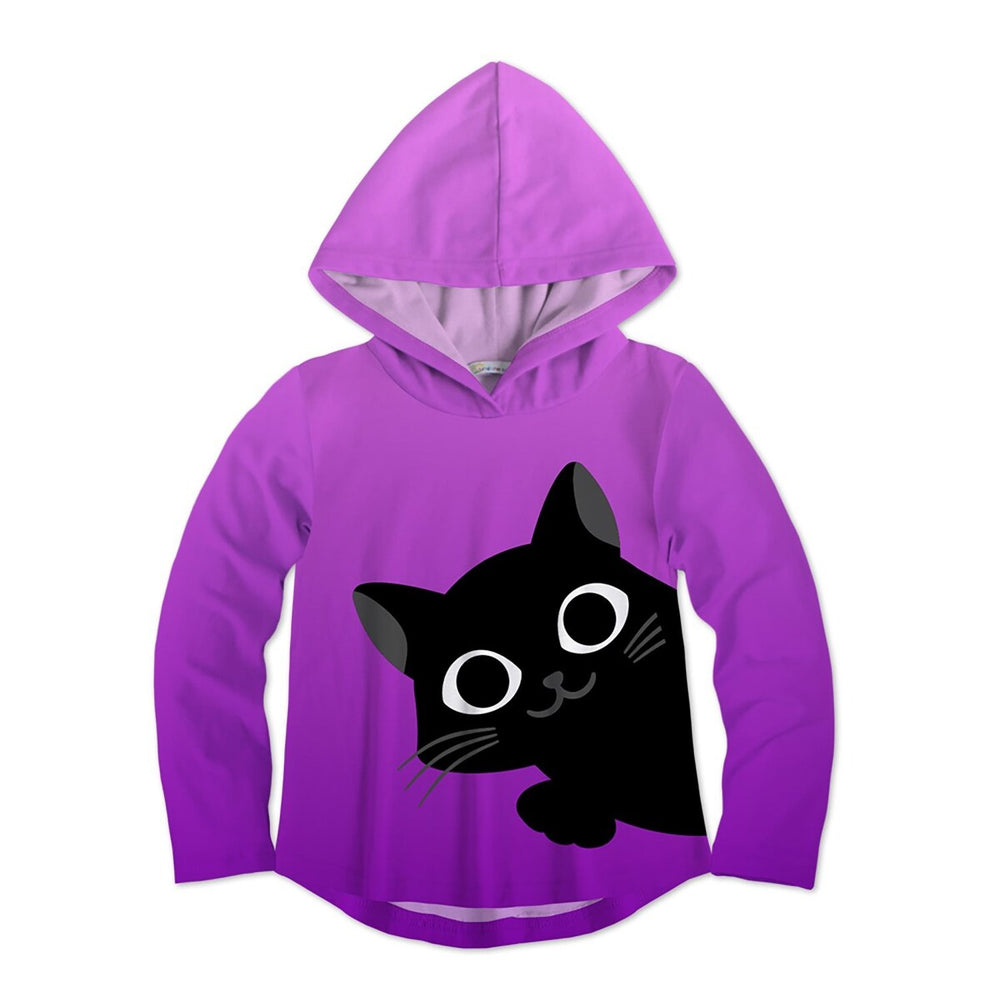 Purple Ombre & Cat Print Hooded Top