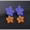 Purple Orange Flower Statement Earrings