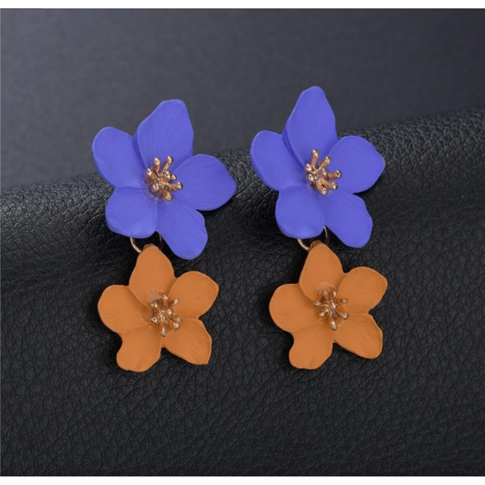 Purple Orange Flower Statement Earrings