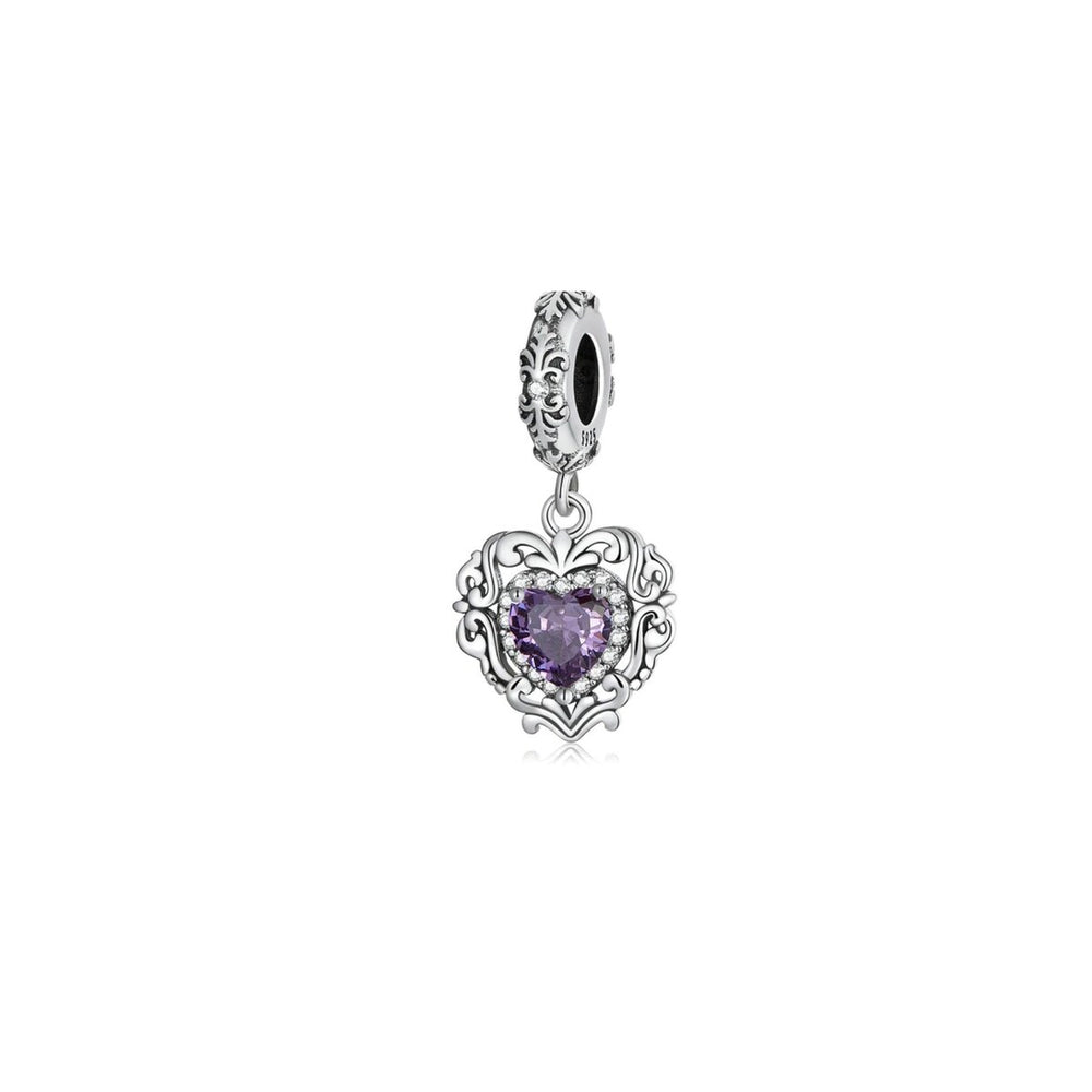 Purple Rhinestone & Sterling Silver Heart Charm