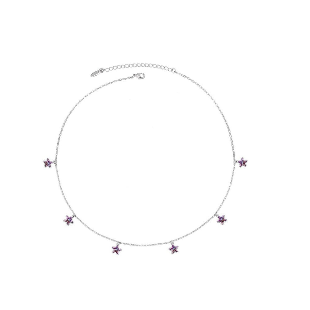 Purple Swarovski Crystal Star Necklace - White