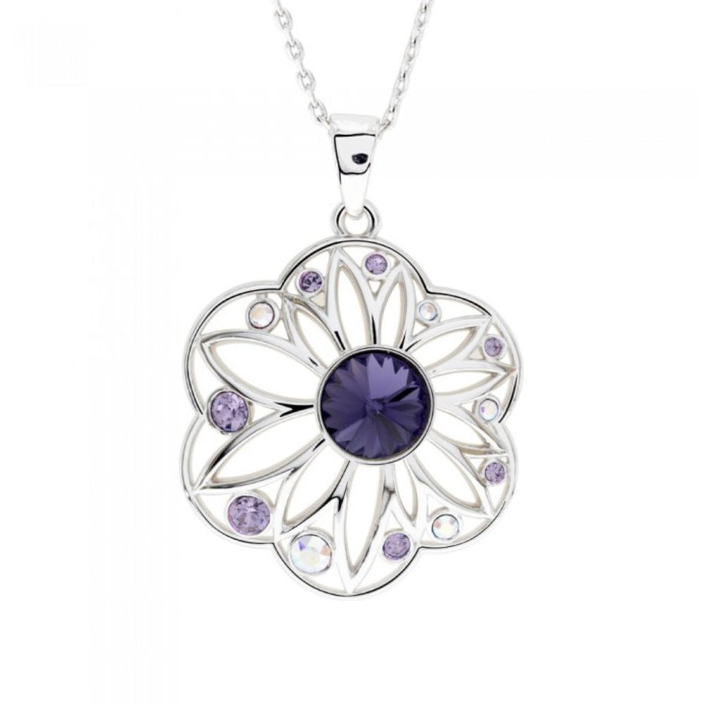 Purple Swarovski Crystal Sunflower Open Pendant Necklace - White