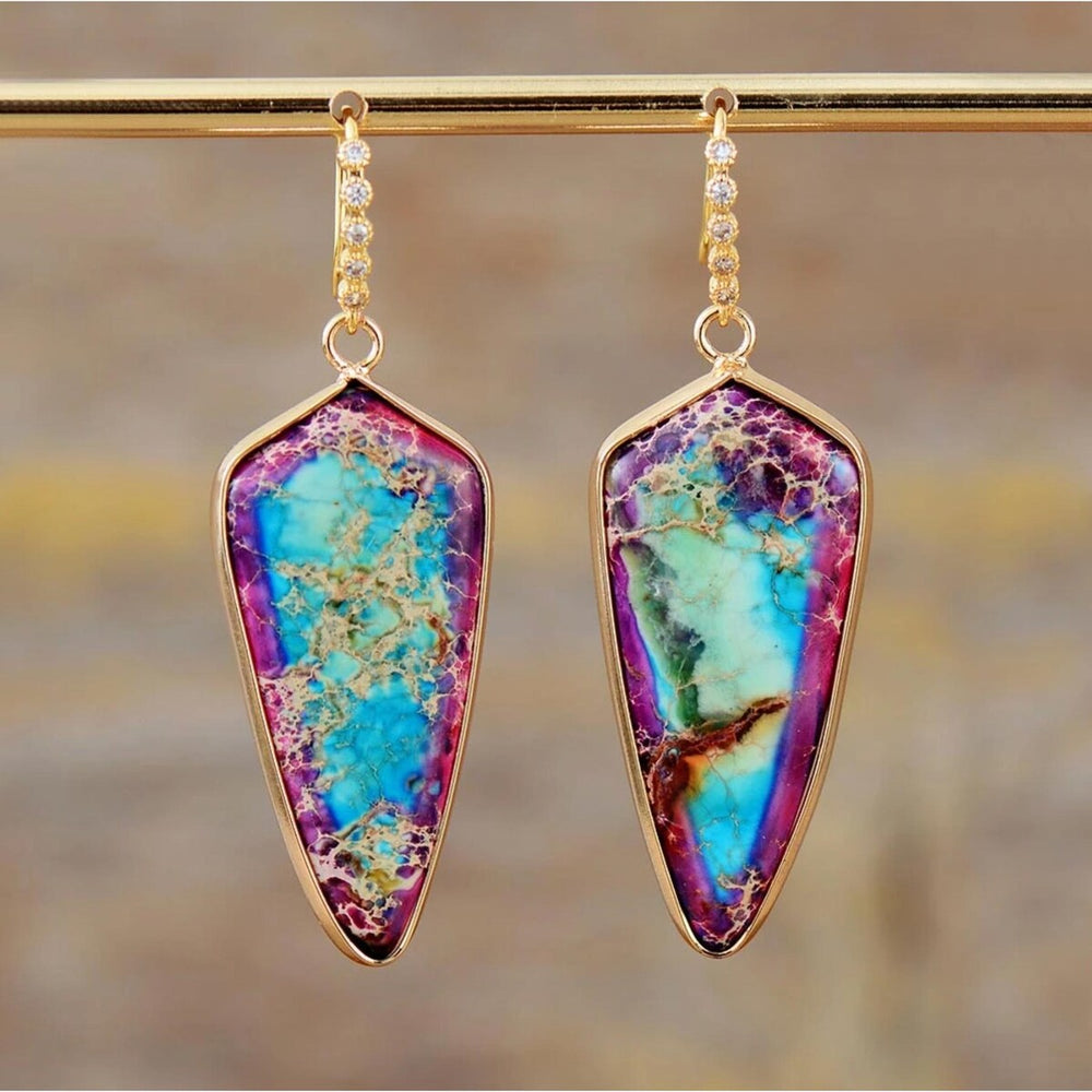 Purple & Blue Howlite Arrow Head Drop Earrings