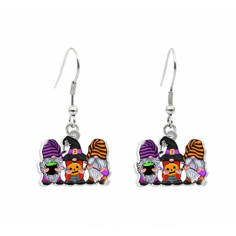 Purple & Orange Halloween Gnomes Drop Earrings