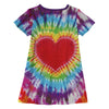 Purple & Rainbow Tie-Dye Heart Print Shift Dress