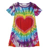 Purple & Rainbow Tie-Dye Heart Print Shift Dress