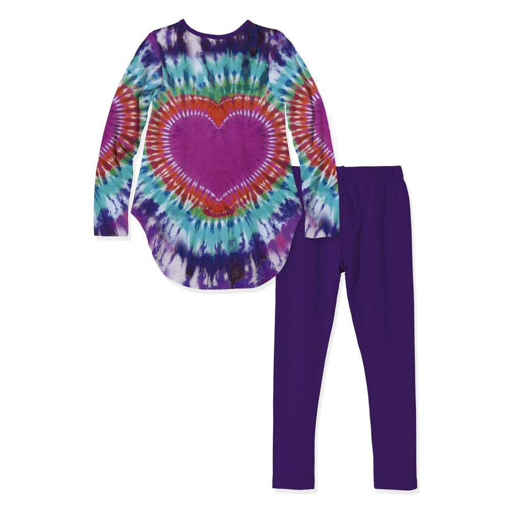 Purple & Red Tie-Dye Heart Print Hi-Low Top & Leggings