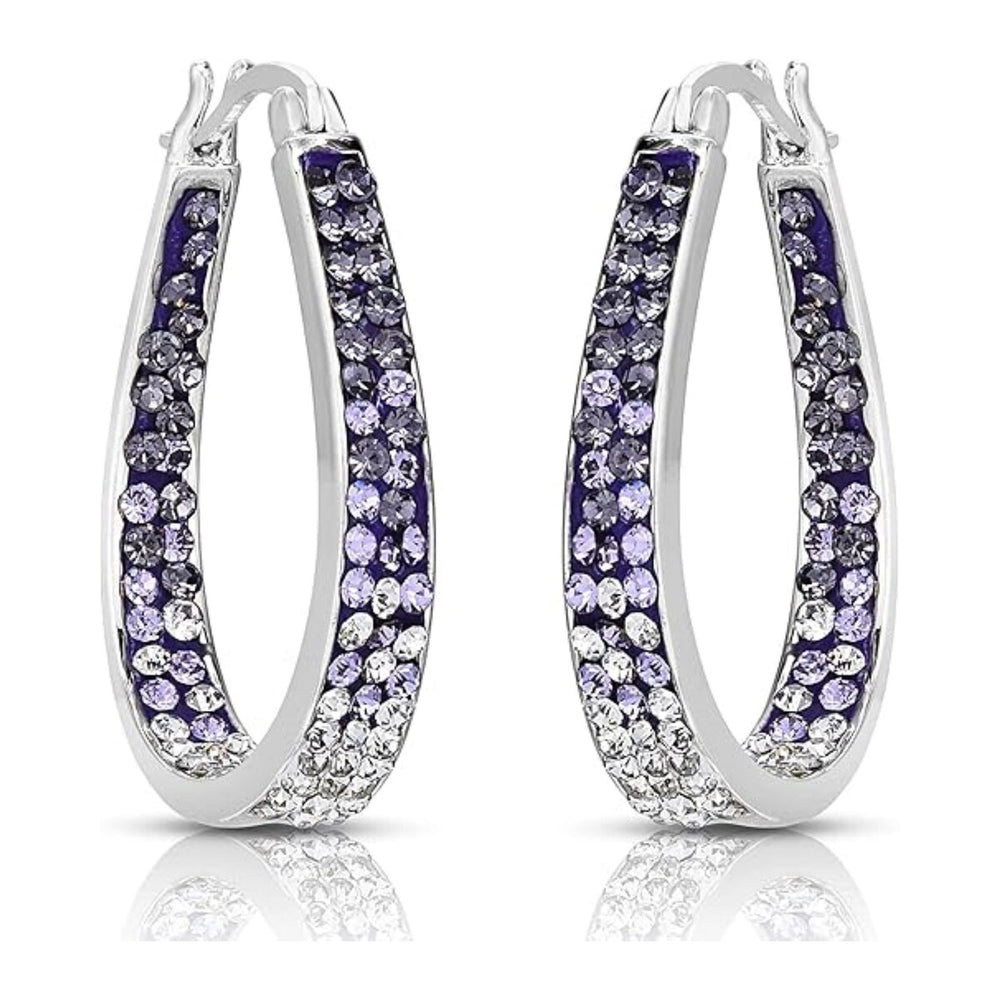 Purple and White Inside Out Crystal Hoop Earrings For Women - Purple and White