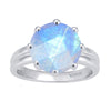 Rainbow Moonstone Sterling Silver Round-Cut Solitaire Ring