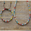 Rainbow Multi Colored Faceted Beaded Choker and Adjustable Bracelet Set - White