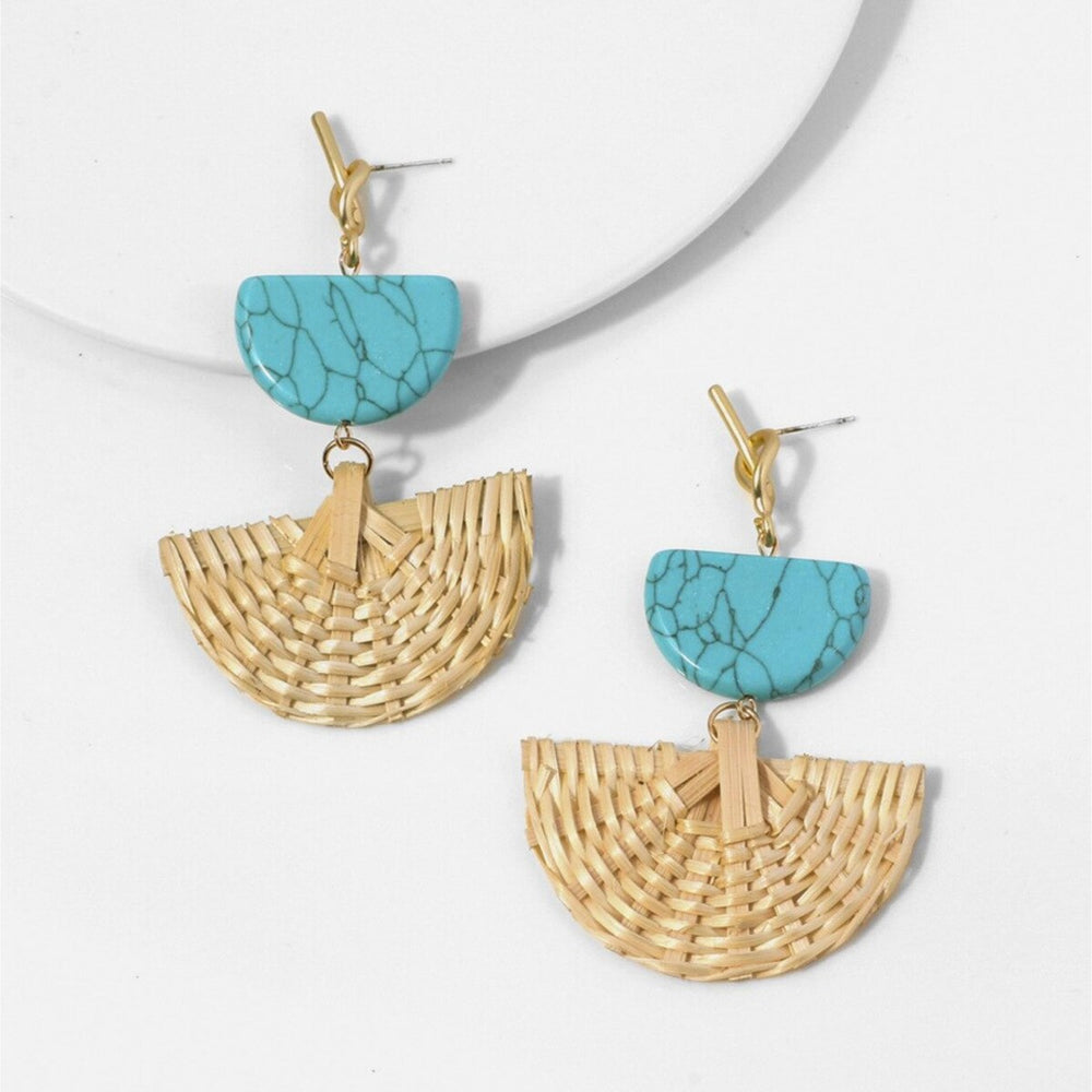 Rattan Faux Turquoise Drop Earrings