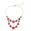 Red Black Layered Statement Necklace - White