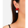 Red Bow White Pom Pom Stud Earrings