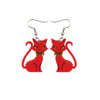 Red Cat With Green Bowtie Drop Earrings