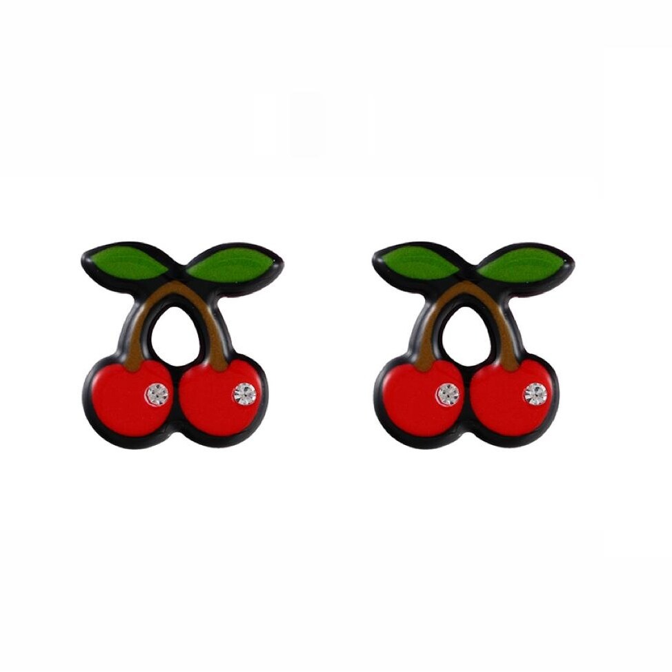 Red Cherries With Dainty Crystals Stud Earrings