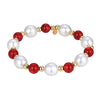 Red Coral and Freshwater Pearl Beaded Bracelet