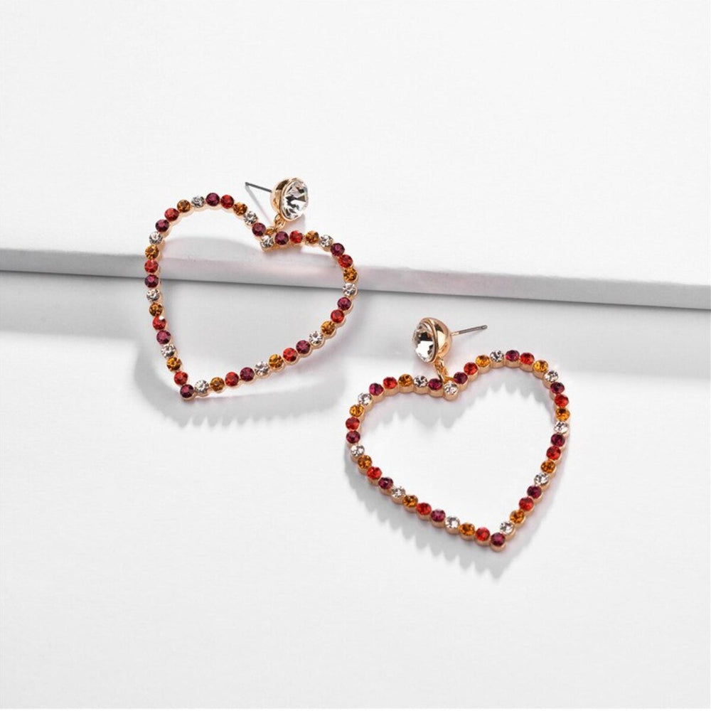 Red Crystal Open Heart Earrings