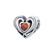 Red Cubic Zirconia & Sterling Silver Double Heart Charm