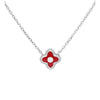 Red Enamel Flower Charm Necklace - Ag Sterling - White